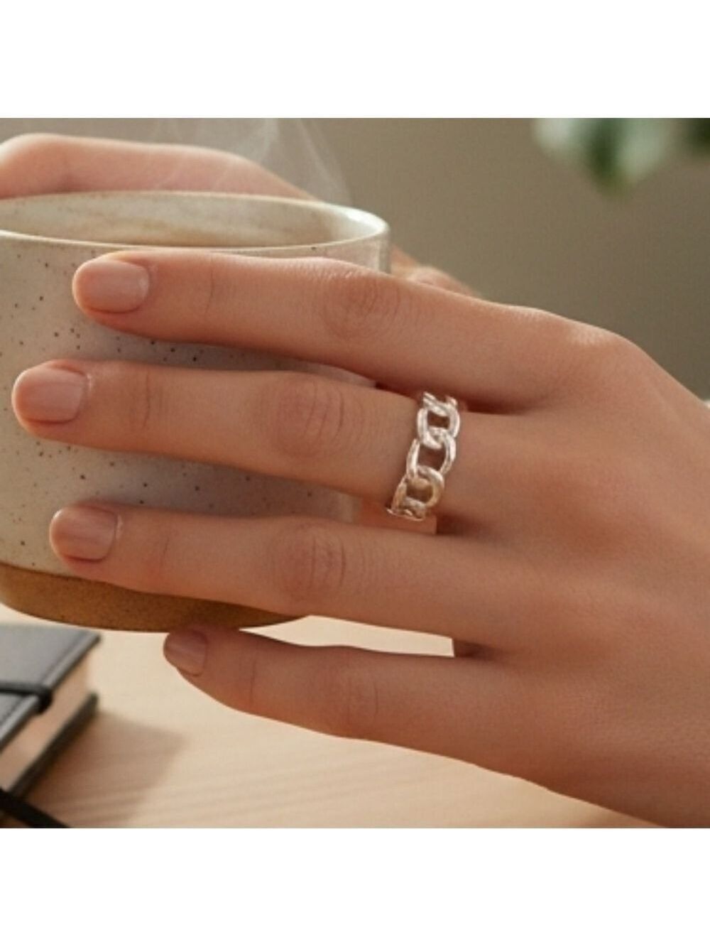 Source Unknown Silver Ring Chain Link Size 7